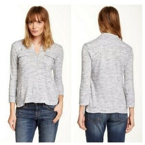 James Perse Melange Heathered White Grey Button Up Top